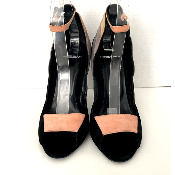 PIERRE HARDY Roxy Colorblock Peep toe Pump Sandal Rainbow Suede Ankle Strap 40 - Picture 5 of 11